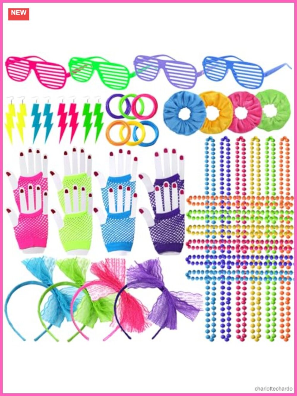 80s 90s Party Accessories Set Neon Earrings Glasses Gloves 94 Pc